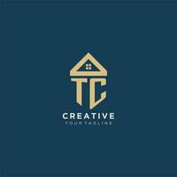 initial letter TC with simple house roof creative logo design for real estate company vector