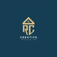 initial letter RC with simple house roof creative logo design for real estate company vector