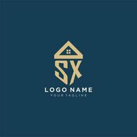 initial letter SX with simple house roof creative logo design for real estate company vector