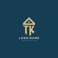 initial letter TK with simple house roof creative logo design for real estate company vector