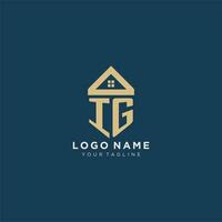 initial letter IG with simple house roof creative logo design for real estate company vector