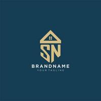 initial letter SN with simple house roof creative logo design for real estate company vector