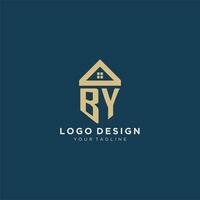 initial letter BY with simple house roof creative logo design for real estate company vector