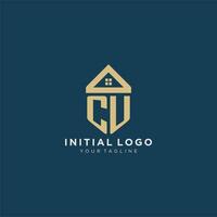 initial letter CU with simple house roof creative logo design for real estate company vector
