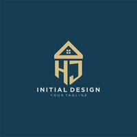 initial letter HJ with simple house roof creative logo design for real estate company vector