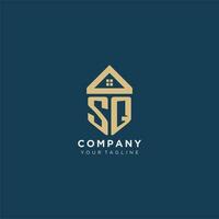 initial letter SQ with simple house roof creative logo design for real estate company vector