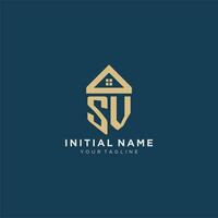 initial letter SV with simple house roof creative logo design for real estate company vector