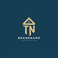 initial letter TN with simple house roof creative logo design for real estate company vector