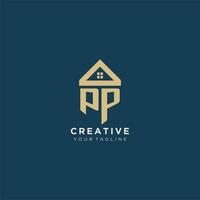 initial letter PP with simple house roof creative logo design for real estate company vector