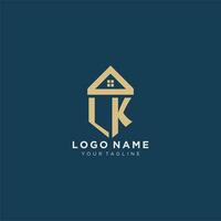 initial letter LK with simple house roof creative logo design for real estate company vector