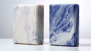 AI Generative handmade natural indigo cold process soap bar on white background photo