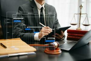 Business and Male lawyer or judge consult having team meeting with client, Law and Legal services concept.Customer service good cooperation in office photo