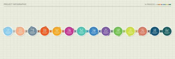 Infographic process design with icons and 14 options or steps. vector