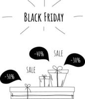 Minimalistic hand-drawn banner for Black Friday doodle illustration isolated on a white background vector