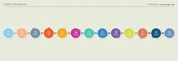 Infographic process design with icons and 13 options or steps. vector