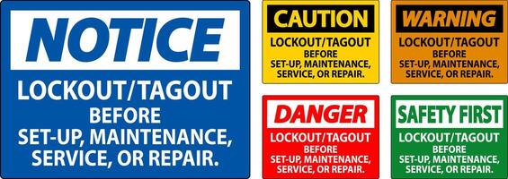 Danger Safety Label Lockout Tagout Before Set-Up, Maintenance, Service Or Repair vector