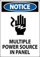 Notice Sign Multiple Power Source In Panel vector