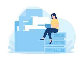 Web hosting, online database storage technology concept flat illustration vector