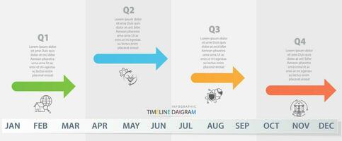 Modern timeline diagram infographic chart 12 month financial statistics graph vector