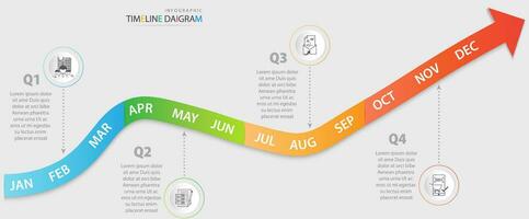 Modern timeline diagram infographic chart 12 month financial statistics graph vector