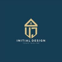 initial letter UJ with simple house roof creative logo design for real estate company vector