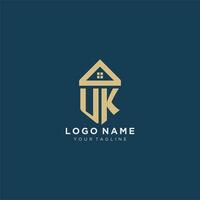 initial letter UK with simple house roof creative logo design for real estate company vector