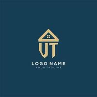 initial letter VT with simple house roof creative logo design for real estate company vector