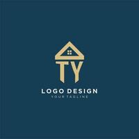 initial letter TY with simple house roof creative logo design for real estate company vector