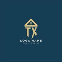 initial letter TX with simple house roof creative logo design for real estate company vector