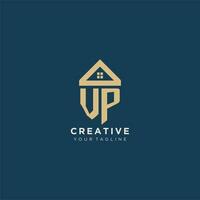 initial letter VP with simple house roof creative logo design for real estate company vector