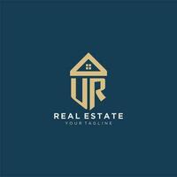 initial letter UR with simple house roof creative logo design for real estate company vector
