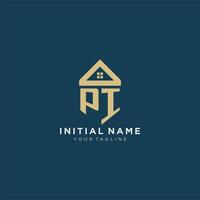 initial letter PI with simple house roof creative logo design for real estate company vector