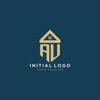 initial letter AU with simple house roof creative logo design for real estate company vector