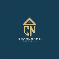 initial letter CN with simple house roof creative logo design for real estate company vector