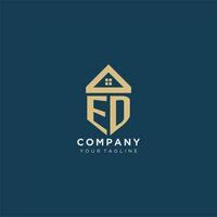 initial letter ED with simple house roof creative logo design for real estate company vector