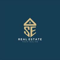 initial letter SE with simple house roof creative logo design for real estate company vector