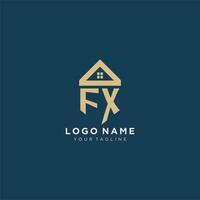 initial letter FX with simple house roof creative logo design for real estate company vector