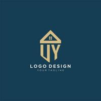 inicial letra uy con sencillo casa techo creativo logo diseño para real inmuebles empresa vector