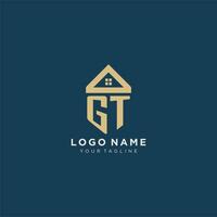 initial letter GT with simple house roof creative logo design for real estate company vector