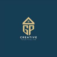inicial letra gp con sencillo casa techo creativo logo diseño para real inmuebles empresa vector