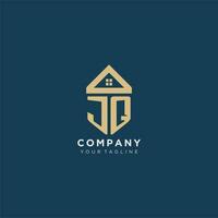 initial letter JQ with simple house roof creative logo design for real estate company vector