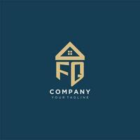 initial letter FQ with simple house roof creative logo design for real estate company vector