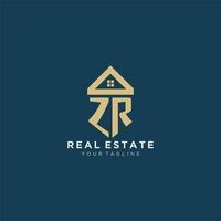 initial letter ZR with simple house roof creative logo design for real estate company vector