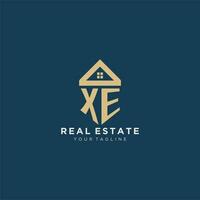 initial letter XE with simple house roof creative logo design for real estate company vector