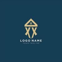 initial letter XX with simple house roof creative logo design for real estate company vector