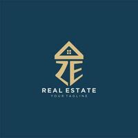 initial letter ZE with simple house roof creative logo design for real estate company vector