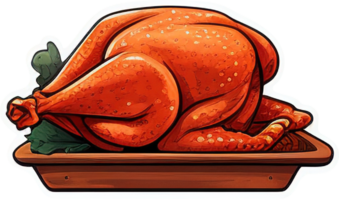 Baked turkey for thanksgiving day. Watercolor illustration. Sticker png