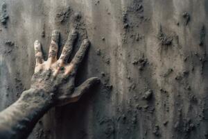Hands covered in mud and dust, labor day, Generative AI photo