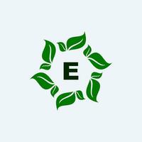 leaf and letter e logo design vector