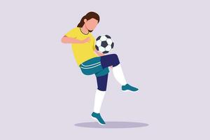 Funny female football players concept. Colored flat vector illustration isolated.